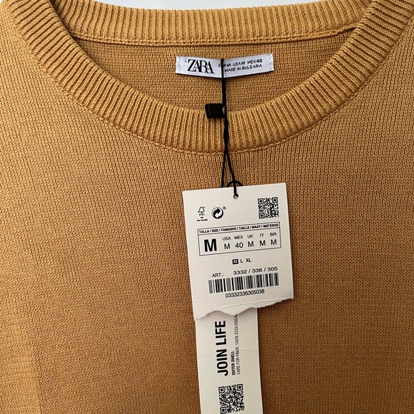 Zara Men's Join Life Camel Crewneck Sweater cotton size medium NWT - Picture 4 of 8
